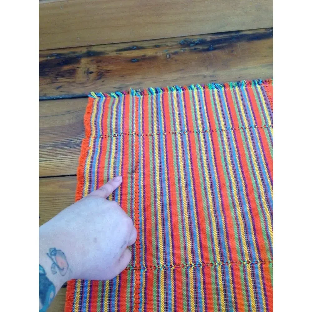 Set of 4 Colorful Woven Rainbow Fringe Cotton Ethnic Table Placemats Settings